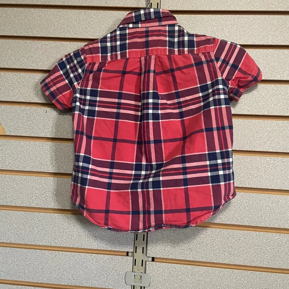 Ralph Lauren Red Plaid Button Down Short‎ Sleeve Shirt Kids size 4